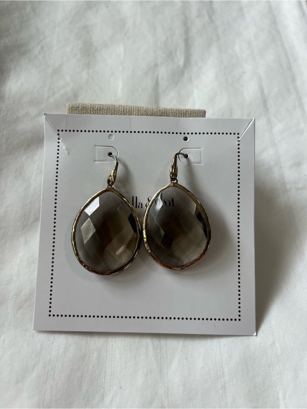 Stella & Dot Smoky Gray Teardrop Earrings with Gold Trim - Picture 3 of 4